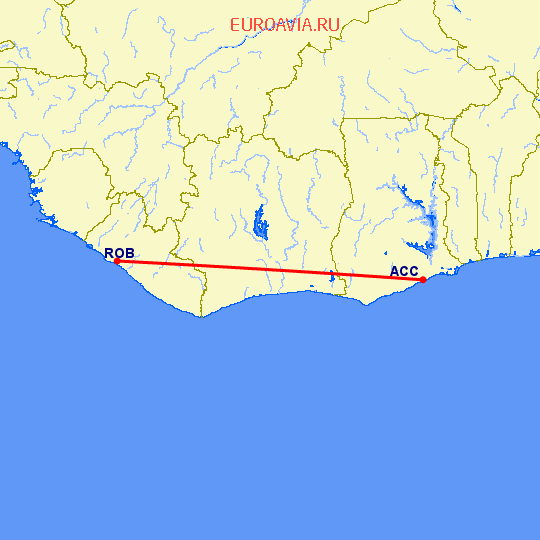 перелет Аккра — Монровия на карте