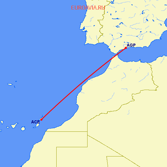 перелет Арресифе — Малага на карте