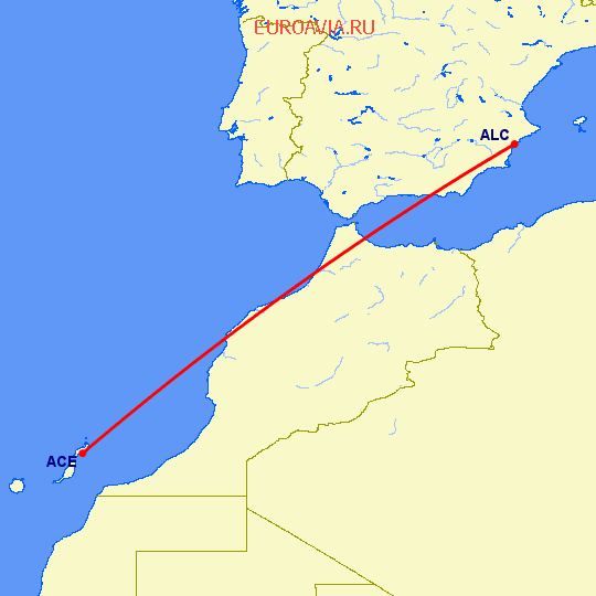 перелет Арресифе — Аликанте на карте