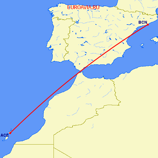 перелет Арресифе — Барселона на карте