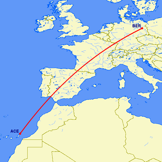 перелет Арресифе — Берлин на карте