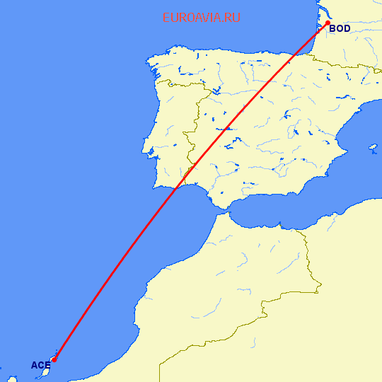 перелет Арресифе — Бордо на карте