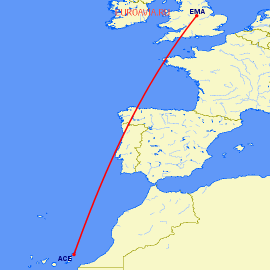 перелет Арресифе — Дерби на карте