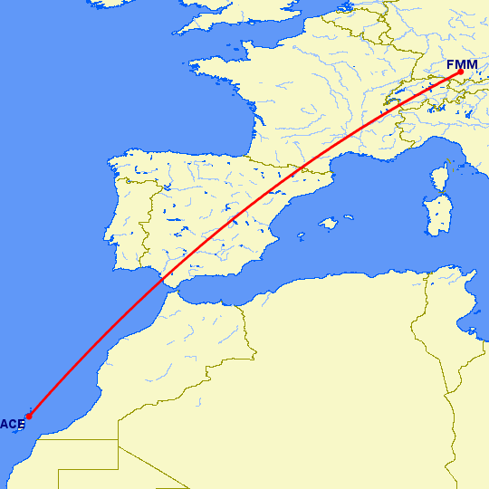 перелет Арресифе — Мемминген на карте