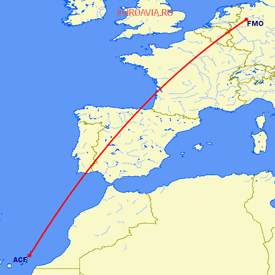 перелет Арресифе — Мюнстер-Оснабрюк на карте