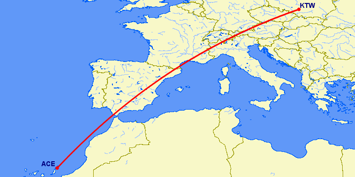 перелет Арресифе — Катовице на карте