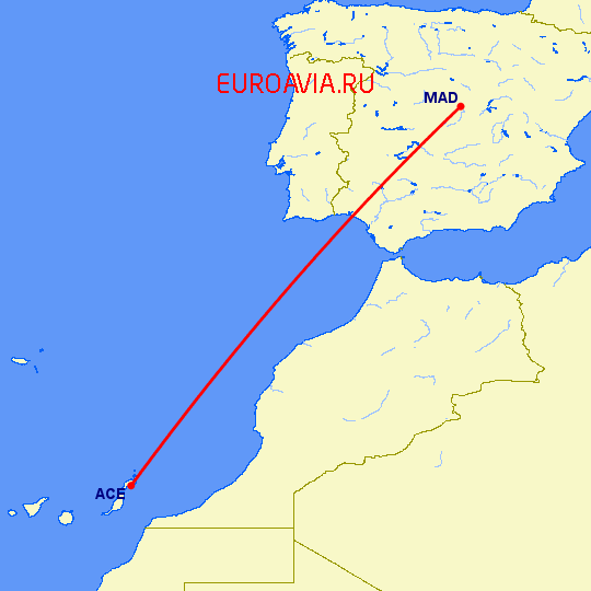 перелет Арресифе — Мадрид на карте