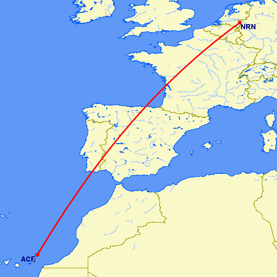 перелет Арресифе — Дюссельдорф на карте