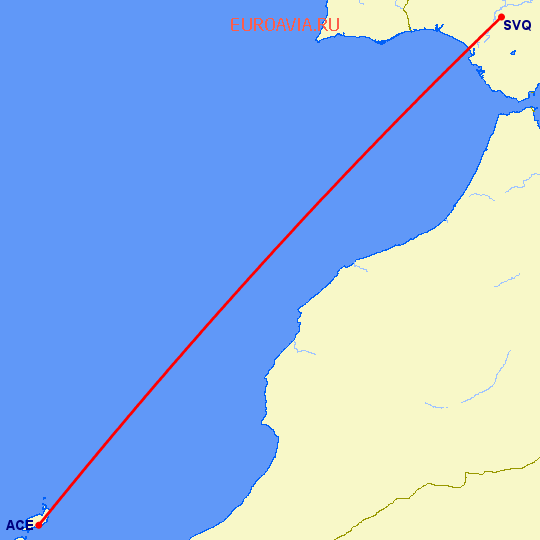 перелет Арресифе — Севилья на карте