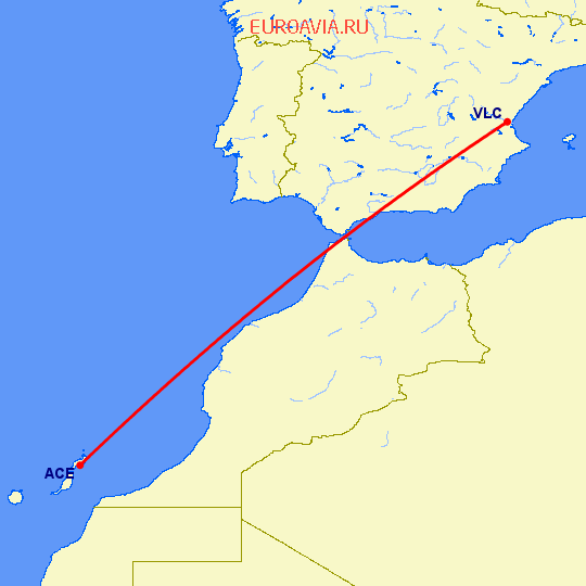 перелет Арресифе — Валенсия на карте