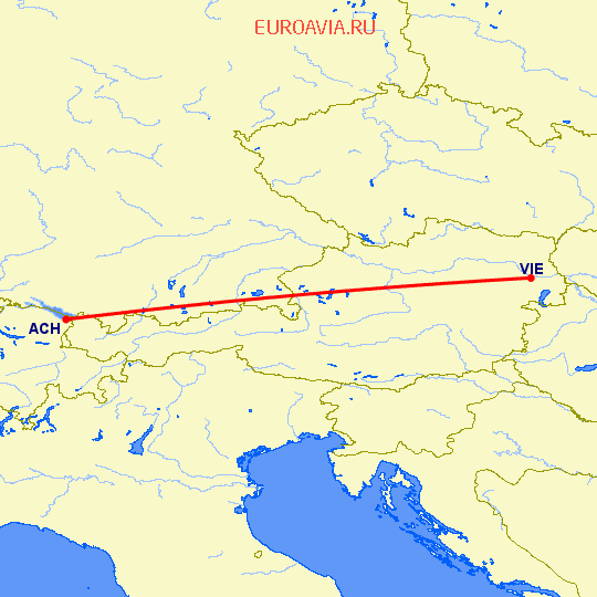 перелет Альтенрайн — Вена на карте