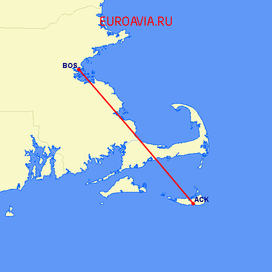 перелет Нантакет — Бостон на карте
