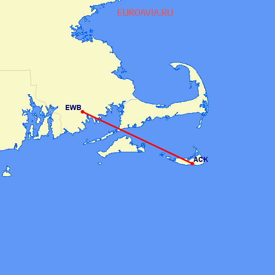 перелет Нантакет — New Bedford на карте