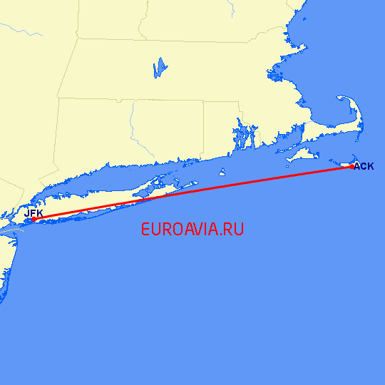перелет Нантакет — Нью Йорк на карте