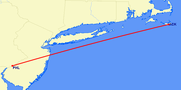 перелет Нантакет — Филадельфия на карте