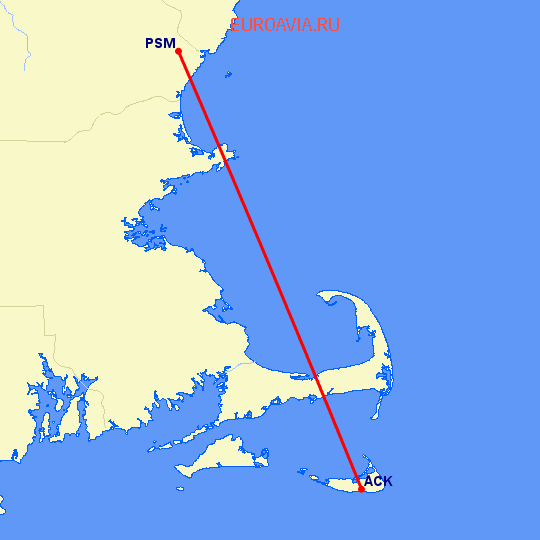 перелет Нантакет — Бостон на карте