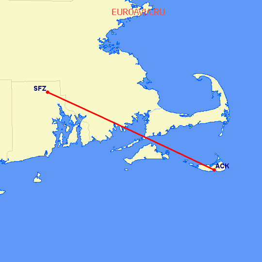 перелет Нантакет — Pawtucket, RI на карте
