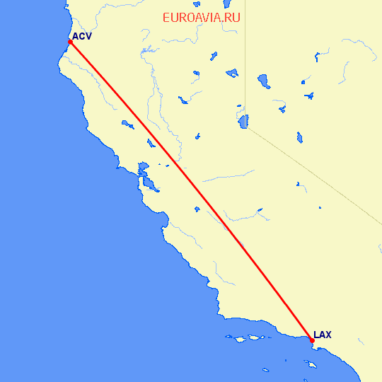 перелет Арката — Лос Анджелес на карте