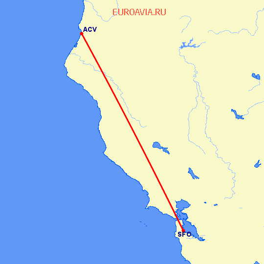 перелет Арката — Сан Франциско на карте