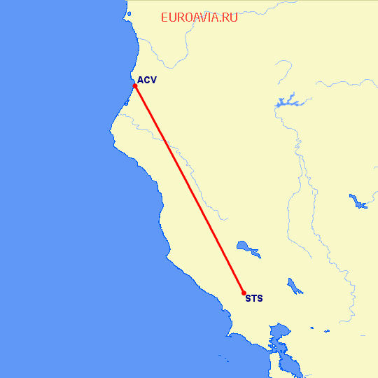 перелет Арката — Санта Роса на карте