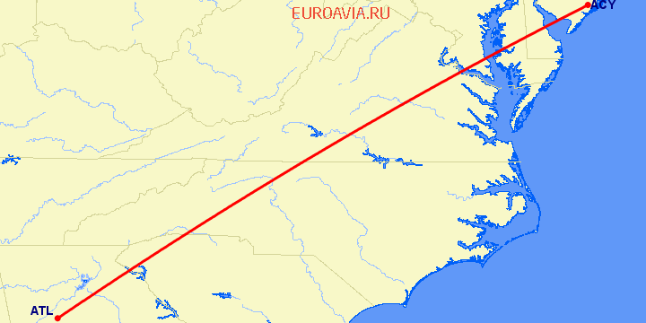 перелет Атлантик Сити — Атланта на карте
