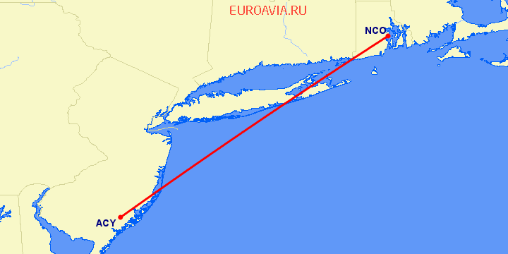 перелет Атлантик Сити — Quonset Point на карте