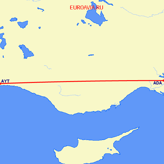 перелет Адана — Анталия на карте