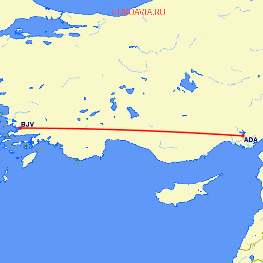 перелет Адана — Бодрум на карте