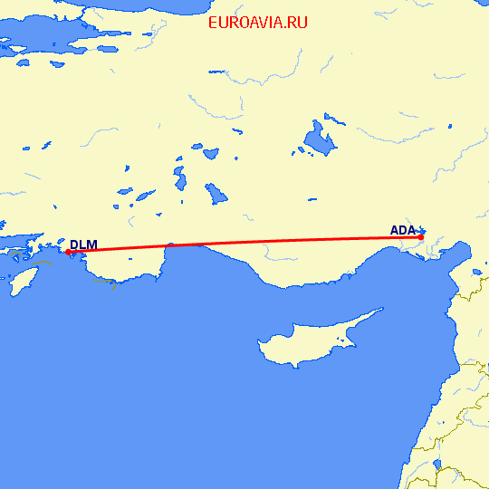 перелет Адана — Даламан на карте