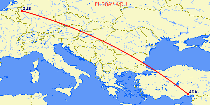 перелет Адана — Дюссельдорф на карте