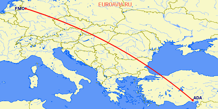 перелет Адана — Мюнстер-Оснабрюк на карте
