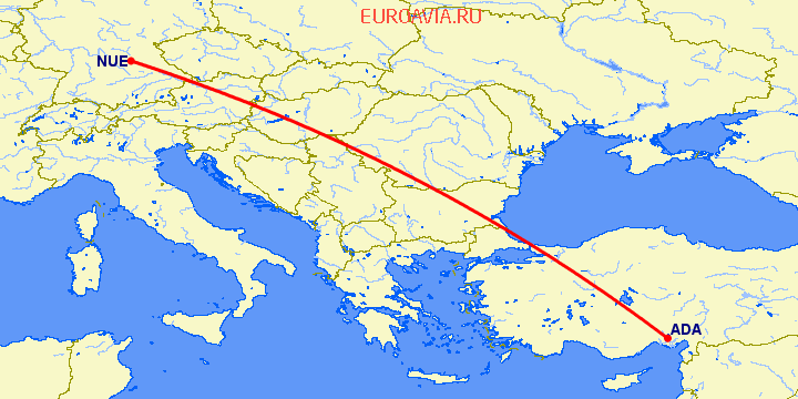 перелет Адана — Нюремберг на карте