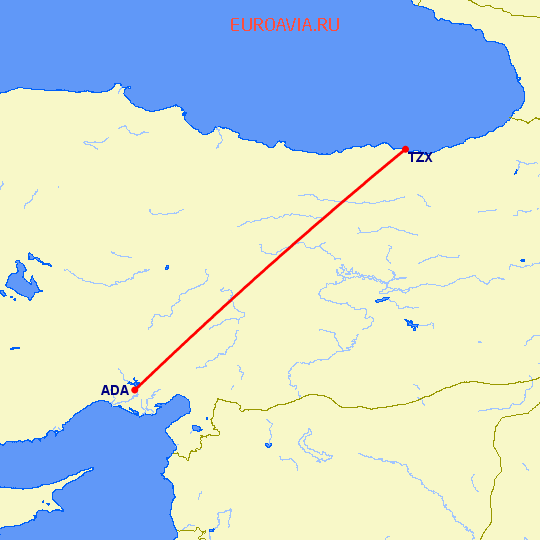 перелет Адана — Трабзон на карте