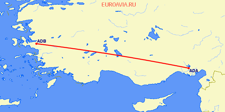 перелет Измир — Адана на карте
