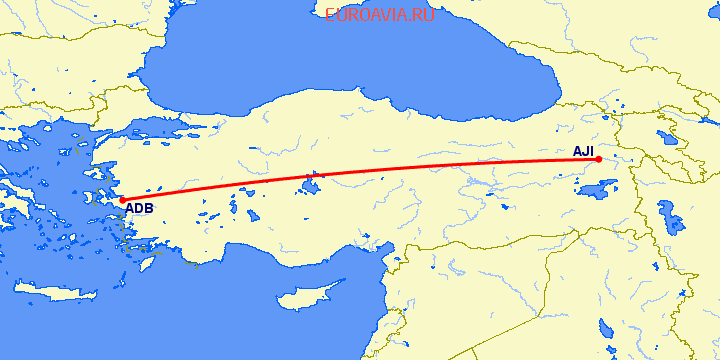перелет Измир — Агри на карте