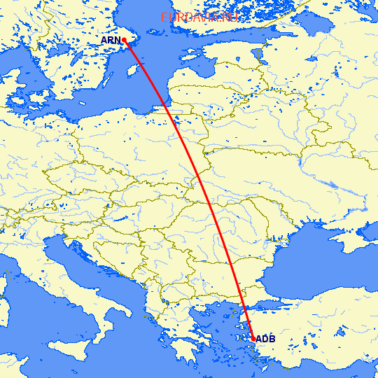 перелет Измир — Стокгольм на карте
