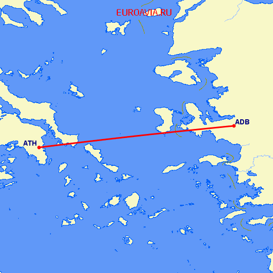 перелет Измир — Афины на карте