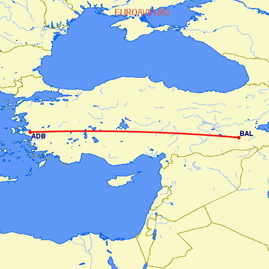 перелет Измир — Batman на карте