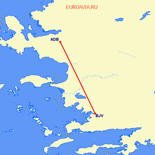 перелет Измир — Бодрум на карте