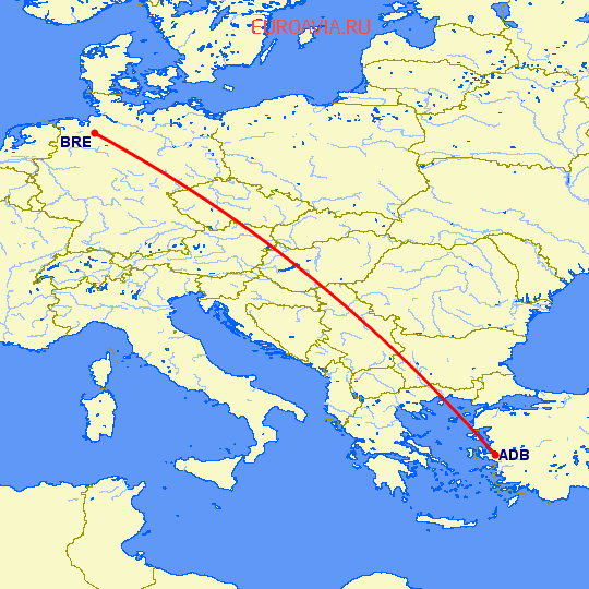 перелет Измир — Бремен на карте