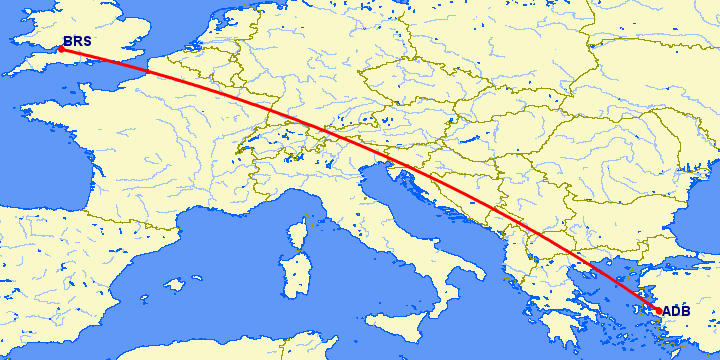 перелет Измир — Бристоль на карте