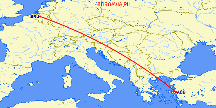 перелет Измир — Брюссель на карте