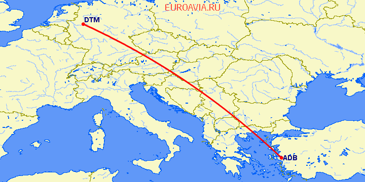 перелет Измир — Дортмунд на карте
