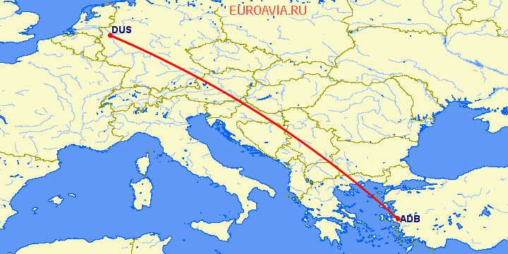 перелет Измир — Дюссельдорф на карте