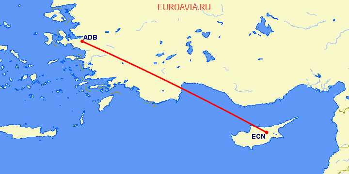 перелет Измир — Никосия на карте