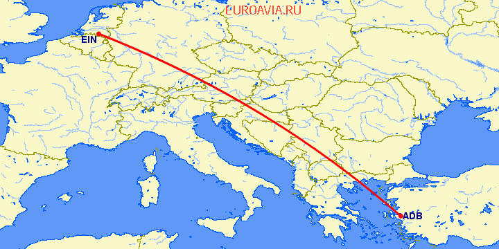 перелет Измир — Эйндховен на карте