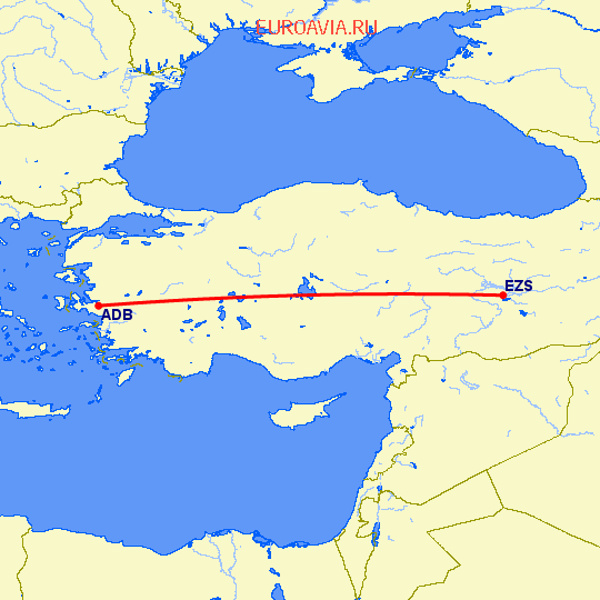 перелет Измир — Элязыг на карте