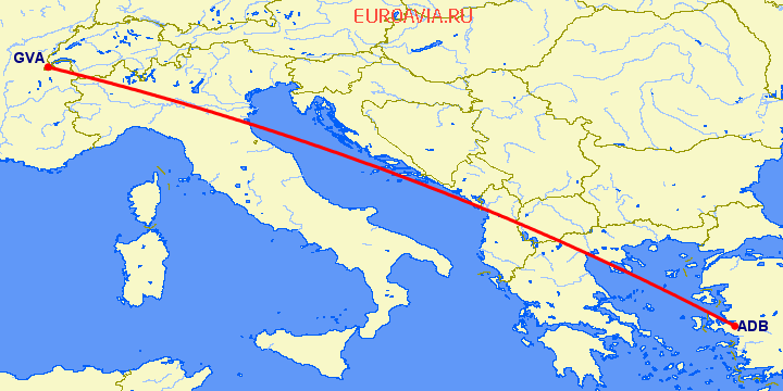 перелет Измир — Женева на карте