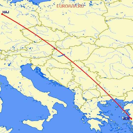 перелет Измир — Ганновер на карте