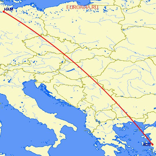 перелет Измир — Гамбург на карте